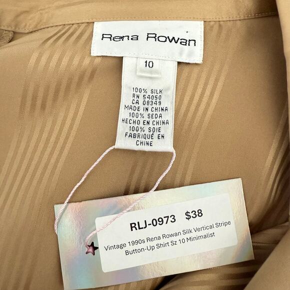 Vintage 1990s Rena Rowan Silk Vertical Stripe Button-Up Shirt Sz 10 Minimalist - Picture 6 of 6